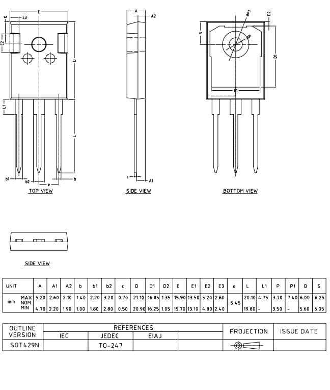 Mechanical Drawing - WeEn Semiconductors TYNxW-1600T Silicon Controlled Rectifiers (SCRs)